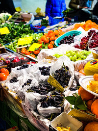 High angle view of fruits for sale in market