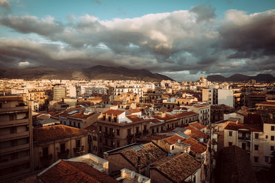 High angle view of cityscape against sky