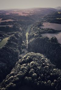 High angle view of land against sky