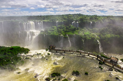 High angle view of boardwalk at iguazu falls