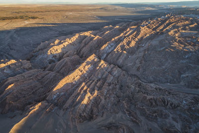 Environment geysers of "el tatio" at sunrise from aerial view