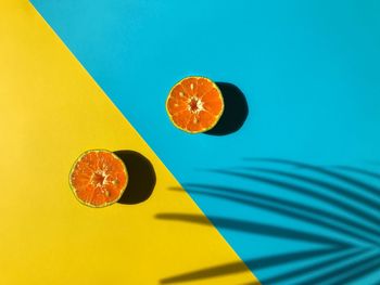 High angle view of orange on table