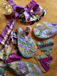 High angle view of purple flower on table