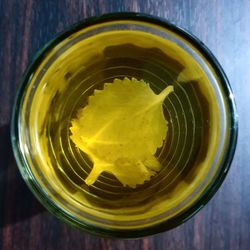 High angle view of drink on table
