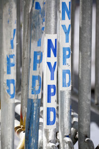 Close-up of text on metal