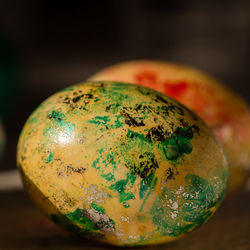 Close-up of colorful easter eggs on table