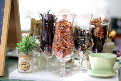 Close-up of drinks on table in restaurant