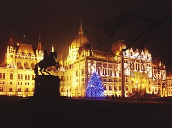 Facade of church at night