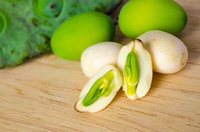 Close-up of green vegetables on table