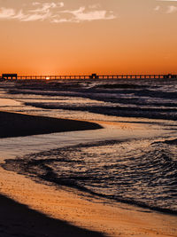 Scenic view of beach against sky during sunset