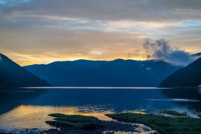 Scenic view of lake against sky during sunset