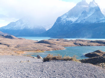 Scenic view of snowcapped mountains against sky