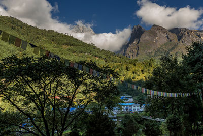 Panoramic view of trees and buildings against sky