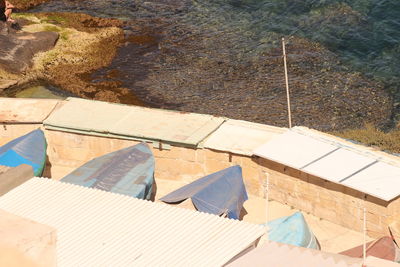 High angle view of shadow on water