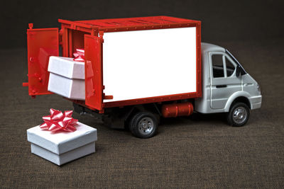 Close-up of red box on table
