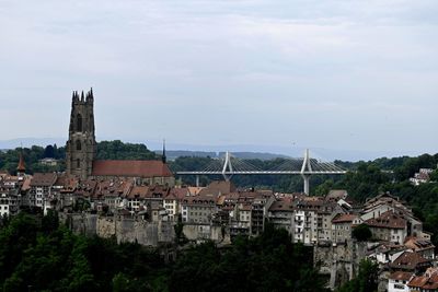 High angle shot of townscape against sky