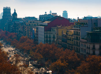 High angle view of buildings in city