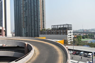 View of modern buildings against clear sky