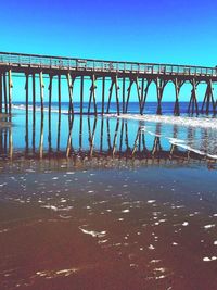 Scenic view of sea against clear blue sky