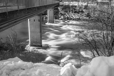 Bridge over snow covered land