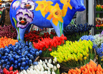 Multi colored flowers in market for sale