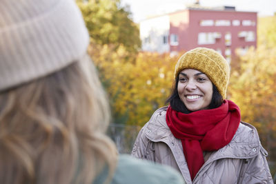 Happy women in autumn scenery