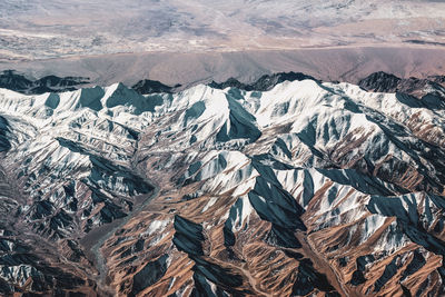 High angle view of snowcapped mountains
