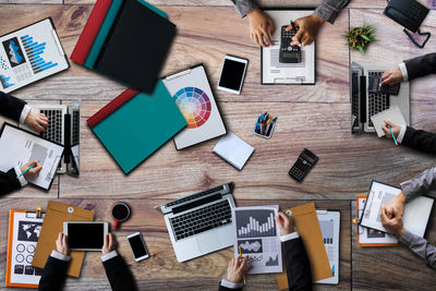 High angle view of laptop on table