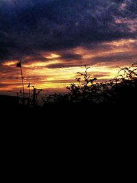 Silhouette plants against dramatic sky during sunset