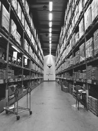 Stack of illuminated lights in warehouse