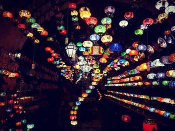 Illuminated colorful lanterns at camden market during night