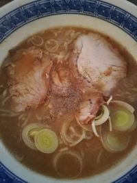 High angle view of soup in bowl