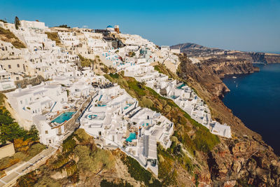High angle view of houses on cliffs