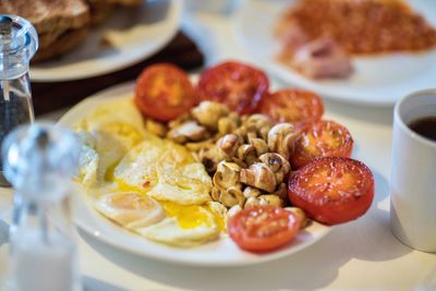 Close-up of breakfast in plate on table