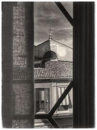 Church seen through window