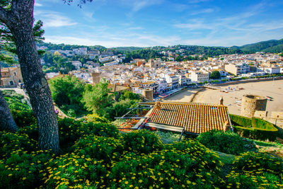 High angle view of townscape against sky
