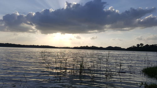 Scenic view of lake at sunset