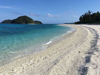 Scenic view of sea against blue sky