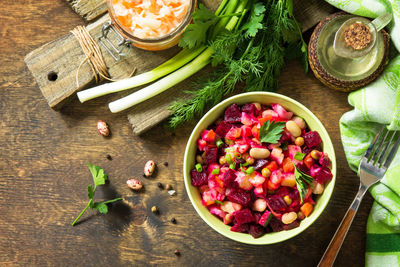 High angle view of fruits in bowl