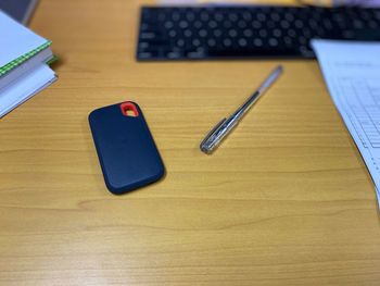 High angle view of computer keyboard on table