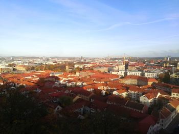 High angle view of townscape against sky