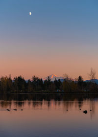 Scenic view of lake against sky at sunset