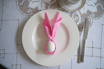 Directly above shot of food in plate on table