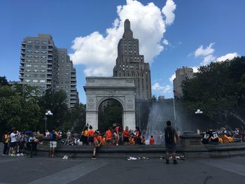 Group of people in front of building