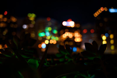 Defocused image of illuminated lights at night