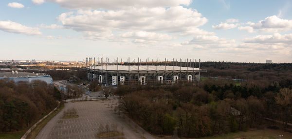 Panoramic view of bridge over road against sky