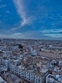 High angle shot of townscape against sky