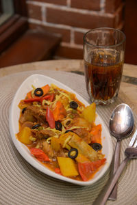 Close-up of meal served on table