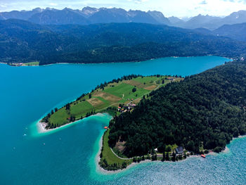 Scenic view of sea and mountains