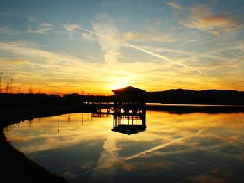 Scenic view of lake against sky during sunset